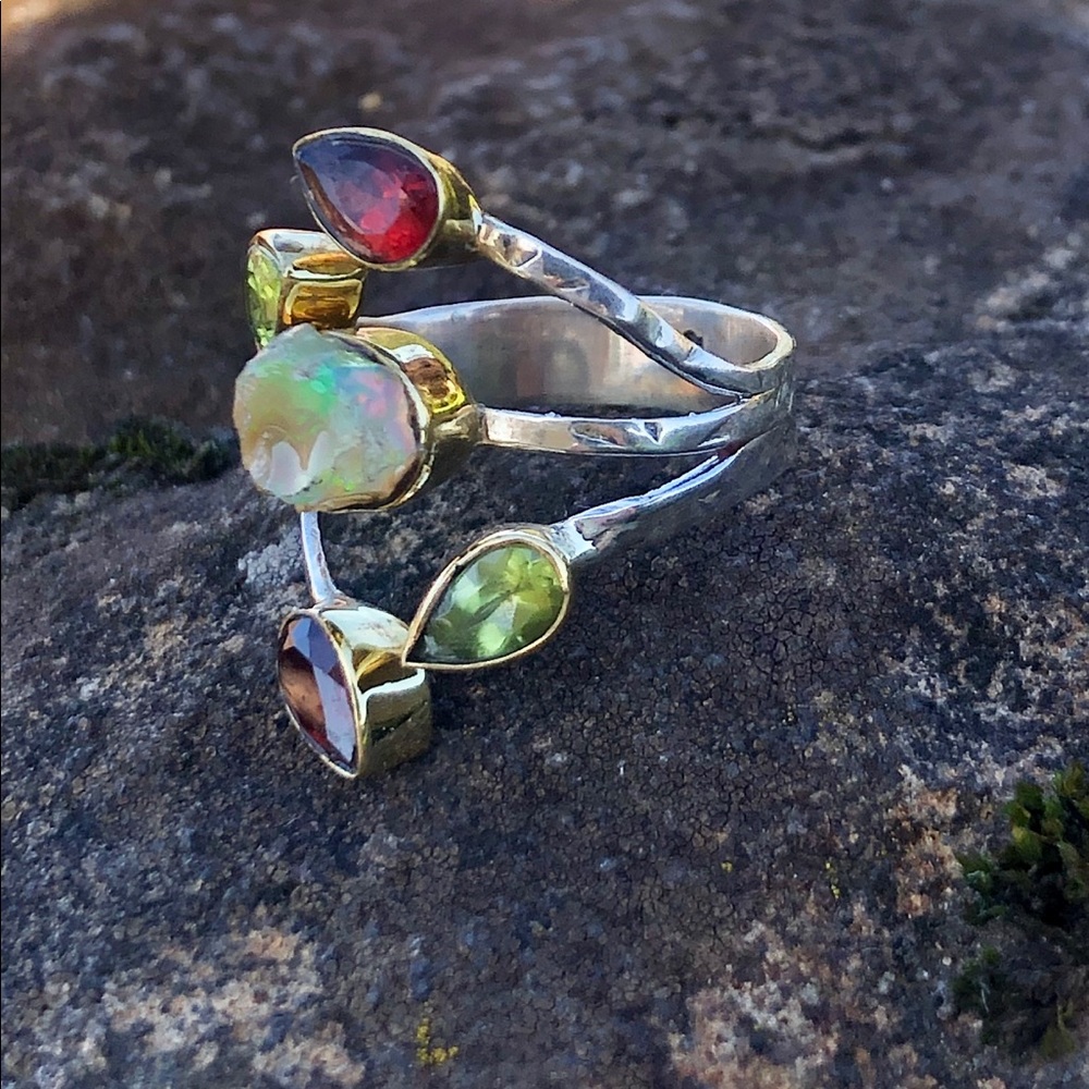 SOLD Opal, Peridot & Garnet Ring - Picture 2 of 8